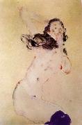 Egon Schiele Female Nude with Blue Stockings painting